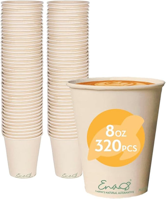 Earth's Natural Alternative 100% Compostable Disposable Coffee Cups [8oz 320 Pack] Paper Cups Made from Bamboo, Eco-Friendly, Biodegradable Premium Party Cups, Natural Unbleached by EarthsNaturalAlternative