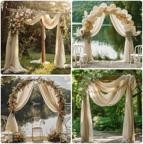 Wedding Arch Draping Fabric 6 Panels Champagne Sheer Backdrop Drapes - Image 6
