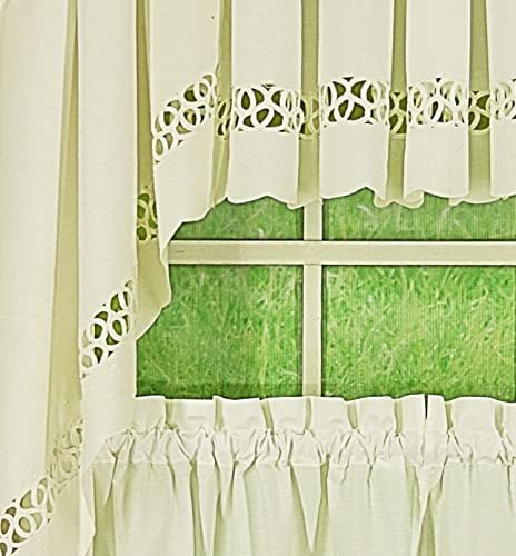 Today's Curtain, Hellina Tapework Tier 24", Ecru, 60" W x 24" L - Image 3