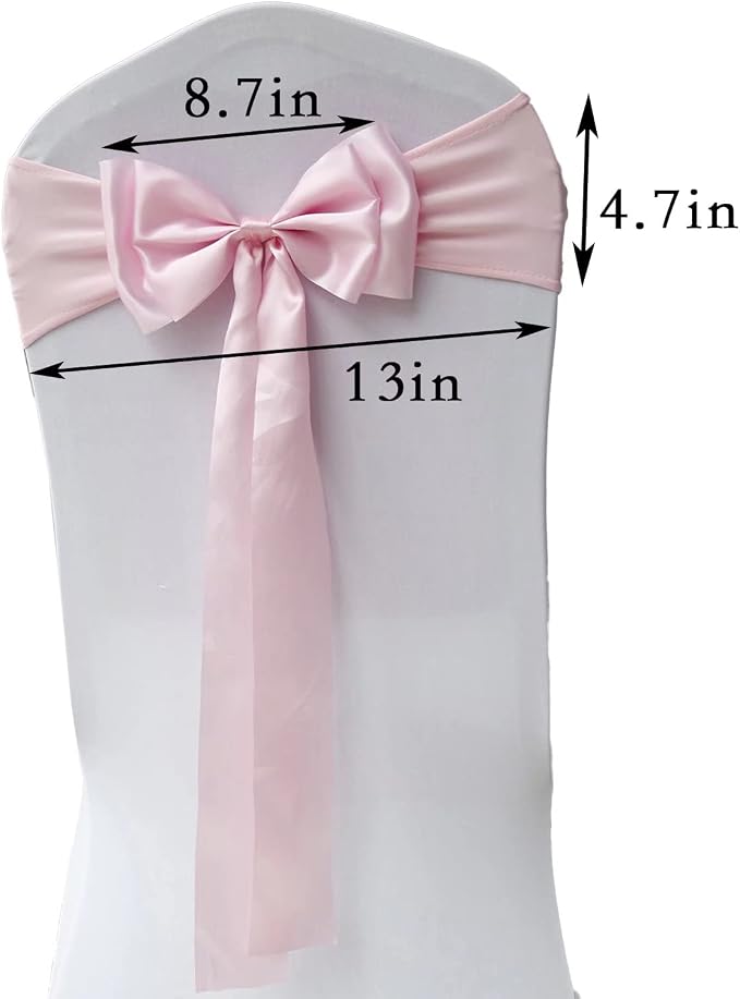 Pack of 100 Chair Sashes Spandex Chair Bands Satin Chair Sashes Chair Ribbons Bows Stretch Chair Sashes for Wedding Party Events Banquet Hotel Home Kitchen Chair Cover Decoration（100 PCS Light Pink） - Image 3