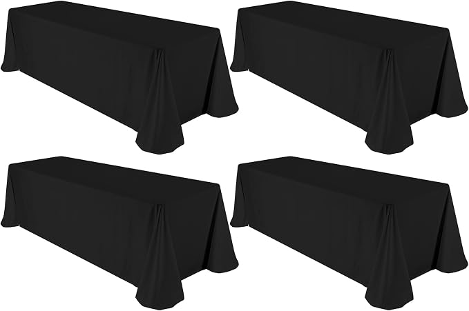 4 Pack Black Tablecloths for 6ft Tables-90 x 132 Inch | Polyester Table Cover, Stain and Wrinkle Resistant Washable Fabric Table Cloth, Perfect for Wedding Banquet Parties by REWOMC