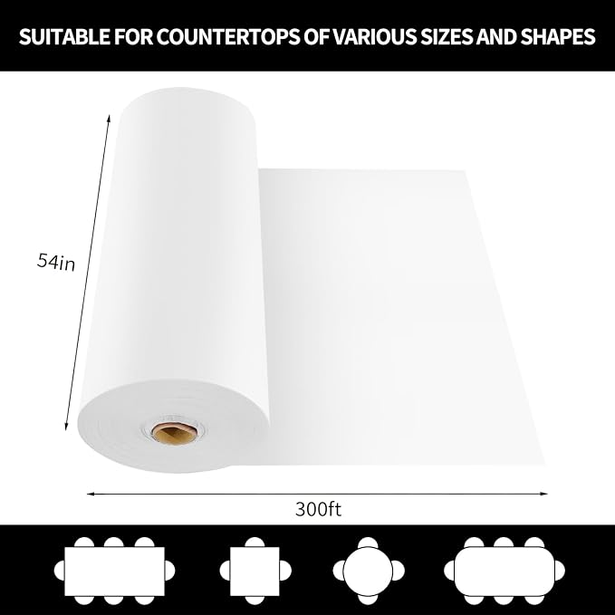 CXPSINC 54 Inch X 300 Feet Plastic Table Cover Roll Disposable Tablecloth with Slide Cutter for All Type/Shape Tables | Party, Banquet, Birthdays, Weddings(White, 300 Feet) - Image 2