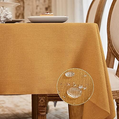 BALCONY & FALCON Rectangle Table Cloth Waterproof Golden 85"x57" | Rectangular Washable Wrinkle Resistant Table Cloth Linen Fabric Tablecloths for Dining Party Kitchen Wedding and Outdoor Use by BALCONYFALCON