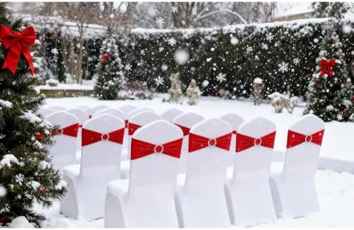 Red Chair Sashes 100 Pack, Red Spandex Chair Bows for Christmas Wedding Party Banquet Decor, Chairs Bands Ties with Buckles for Chairs Decoration - Image 6