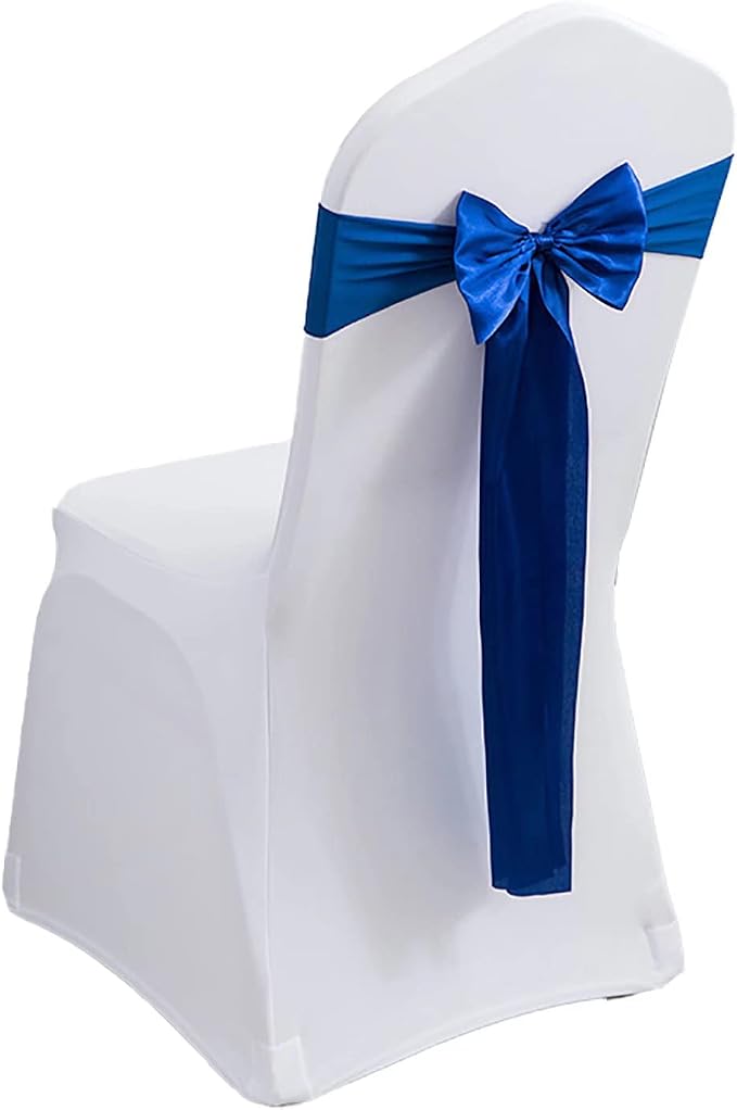 Pack of 20 Spandex Chair Bands - Satin Chair Sashes & Ribbons Bows for Wedding, Party, Banquet & Home (20 PCS Royal Blue) by MYS+QiQi