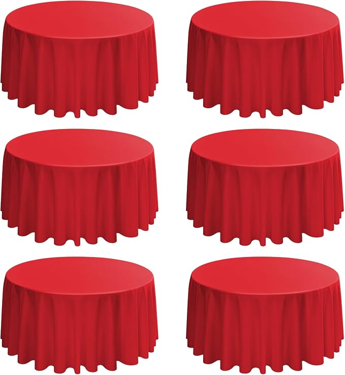 6 Packs 120 Inch Red Round Polyester Tablecloths | Table Cover for Round Tables, Stain and Wrinkle Resistant Washable Table Cloth, Perfect for Wedding Banquet Parties by REWOMC