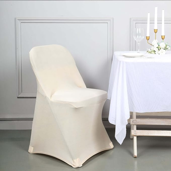 Tableclothsfactory Stretchy Spandex Fitted Folding Chair Cover Dinning Event Slipcover for Wedding Party Banquet Catering - Beige - Image 7