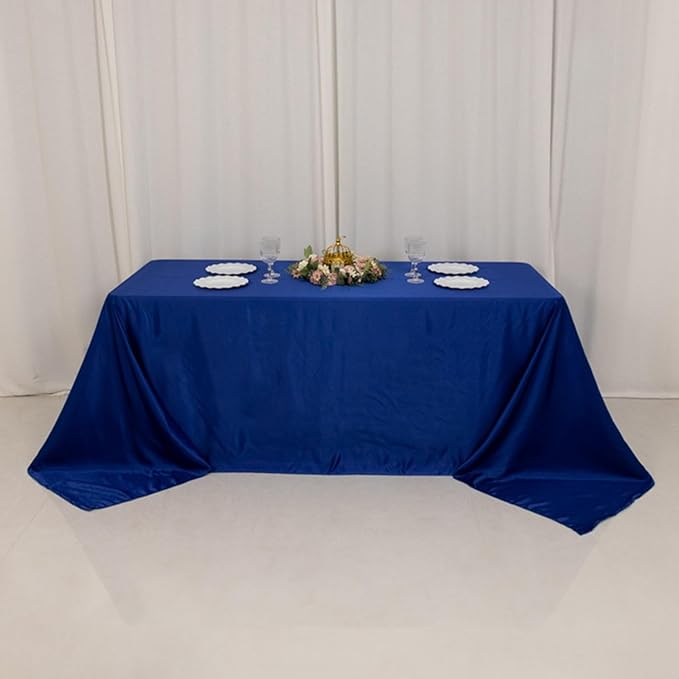 Efavormart Royal Blue Seamless Lamour Satin Rectangle Tablecloth for 6 Foot Table with Floor-Length Drop - 90"x132"