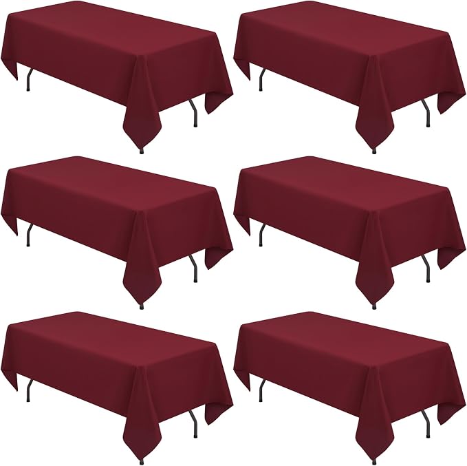 YMHPRIDE 6 Pack Burgundy Polyester Tablecloths, 60 x 102 inch, Rectangular, Wrinkle Resistant, Machine Washable, Perfect for 6FT Tables, Parties, Weddings, Banquets by YMHPRIDE
