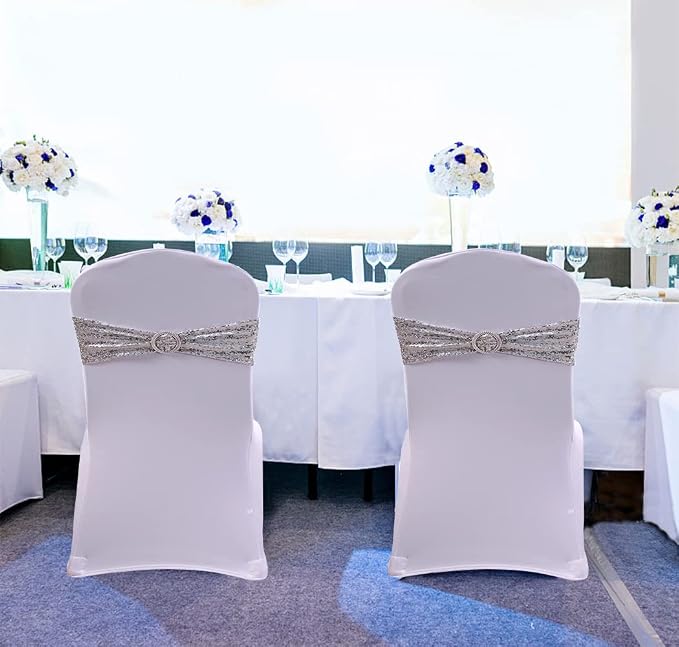 Sequin Silver Chair Sashes 100 Pack - Glitter Chair Bows Bands with Buckle for Wedding Birthday Party Bridal Shower Anniversary Engagement Christmas Events Decorations - Image 7