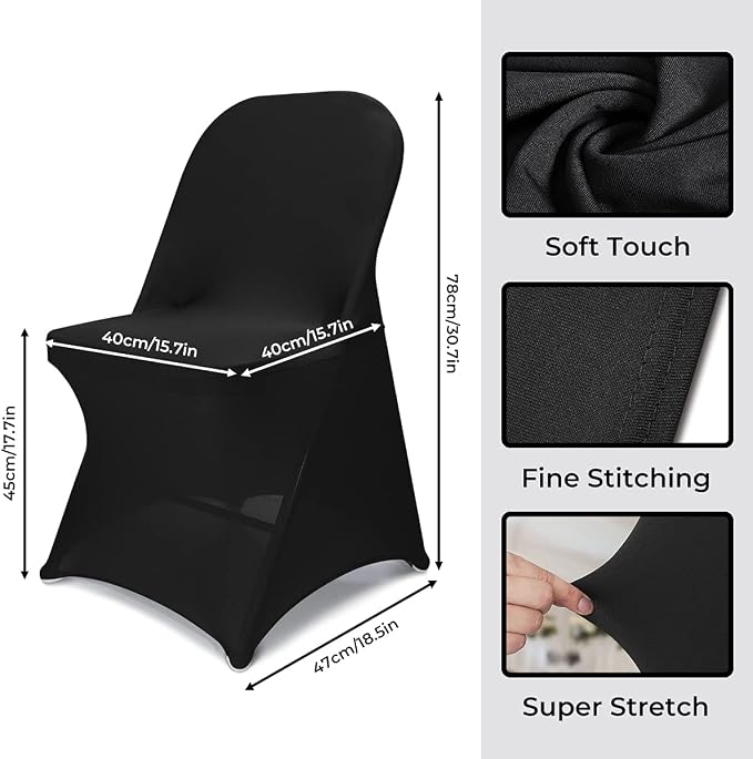 Babenest Stretch Spandex Folding Chair Covers for Wedding, 100PCS Black | Upgraded Universal Washable, Fitted Chair Slipcovers Protector for Holidays, Banquet, Party, Easter Celebration - Image 5