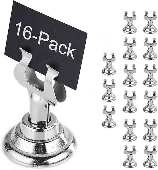 Small Size Table Number Holders,Stainless Steel Place Card Holder for Photos Food Signs Weddings Restaurants Birthdays,Modern Centerpieces Cards Stand with Heavy Casting Base(Size:1.57",Color:Silver) by RongHuiDa