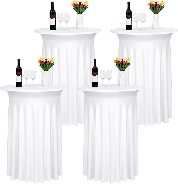 4 Pack Cocktail Stretch Table Skirt, White, 32 x 43 inch by FXKS