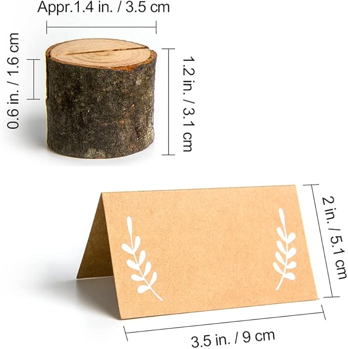 20Pcs Wood Place Card Holders and 24Pcs Kraft Table Place Cards, Rustic Table Number Holders, Food Labels, Name Card Photo Picture Holders for Harvest Fall Thanksgiving Wedding Birthday Party.