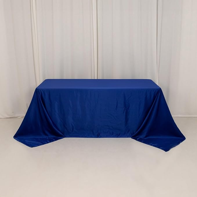 Efavormart Royal Blue Seamless Lamour Satin Rectangle Tablecloth for 6 Foot Table with Floor-Length Drop - 90"x132"