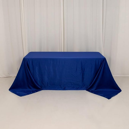 Efavormart Royal Blue Seamless Lamour Satin Rectangle Tablecloth for 6 Foot Table with Floor-Length Drop - 90"x132"