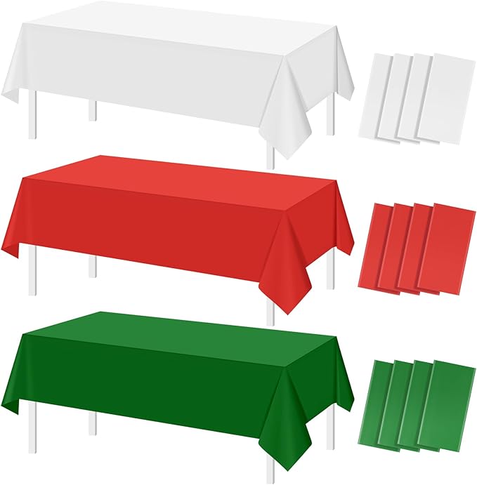 MASHAN 12 Pack Christmas Tablecloth Bulk, Red White Green Disposable Tablecloths, Rectangle Italy Theme Table Covers for Christmas Family Gathering Dining and Italian Party Decoration,54 x 108 Inch by MASHAN