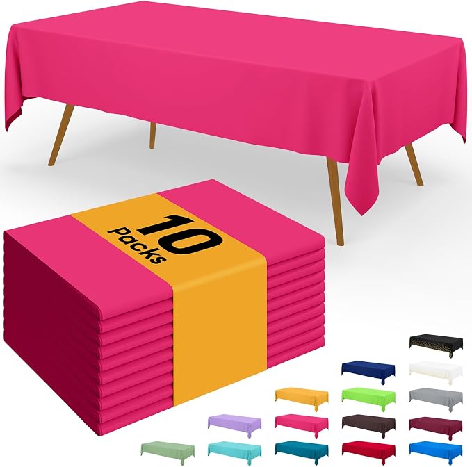 Smiry Disposable Table Cloth - 10 Pack, 54 x 108 Inch Waterproof Rectangle Tablecloths for Parties, Decorative Plastic Table Cover, Leakproof & Sturdy, Hot Pink by Smiry