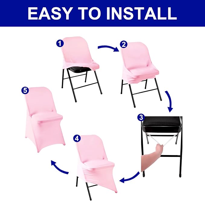 Folding Chair Covers for Party - 12pcs Pink Universal Spandex Fitted Chair Covers for Wedding, Banquet, Conference - Image 5