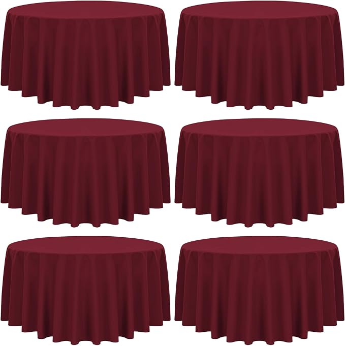 YMHPRIDE 6 Pack Round Tablecloths - Burgundy, 90 Inch Polyester, Washable Fabric Table Covers for Wedding, Party, Dining, Banquet by YMHPRIDE