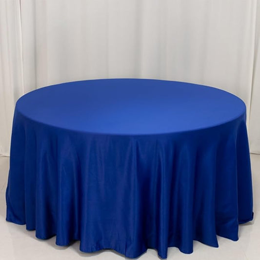 Efavormart Royal Blue Seamless Lamour Satin Round Tablecloth - 120" for 5 Foot Table with Floor-Length Drop