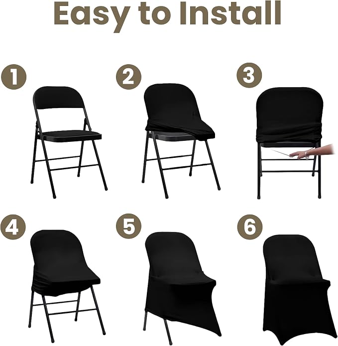 Black Folding Chair Covers 1PCS Spandex Stretch Slipcovers | Universal Fitted Chair Cover Protector,Stretch Chair Covers for Wedding,Party, Banquet, Holidays, Celebration - Image 8