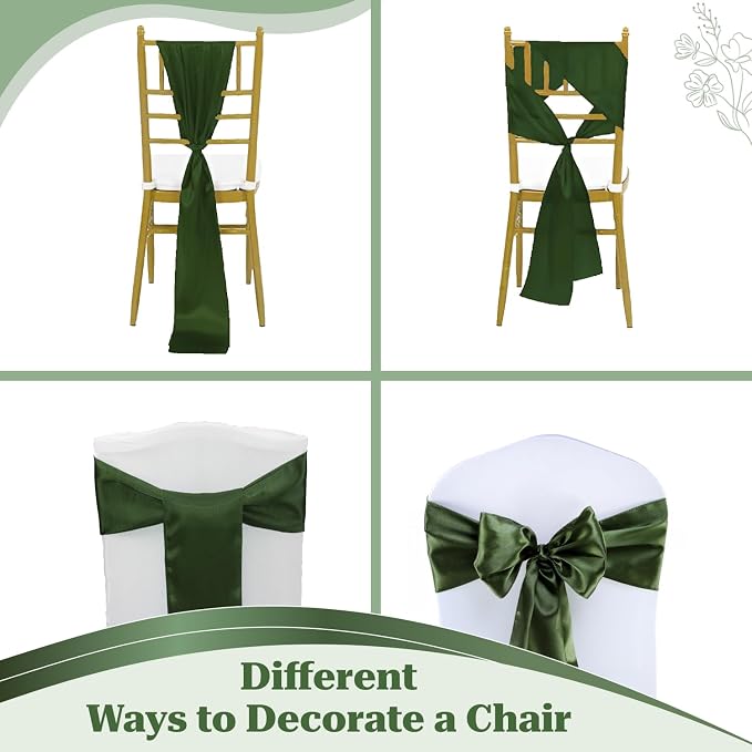 VDS Satin Chair Sashes Chair Cover Back Tie Sateen Bows Ribbon for Wedding Birthday Graduation Engagement Ceremony Event Party Banquet Venue Hotel All Dining Chair Decoration (75PC) (Olive Green) - Image 4