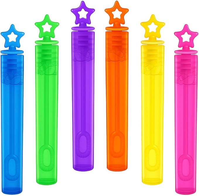 GIFTEXPRESS 32-Pack Star Bubble Wands, Assorted Colors Mini 4.25" Bubble Sticks with Non-Toxic Solution for Kids Party Favors, Birthday Goodie Bags