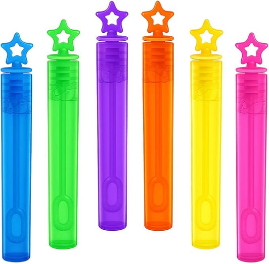 GIFTEXPRESS 32-Pack Star Bubble Wands, Assorted Colors Mini 4.25" Bubble Sticks with Non-Toxic Solution for Kids Party Favors, Birthday Goodie Bags