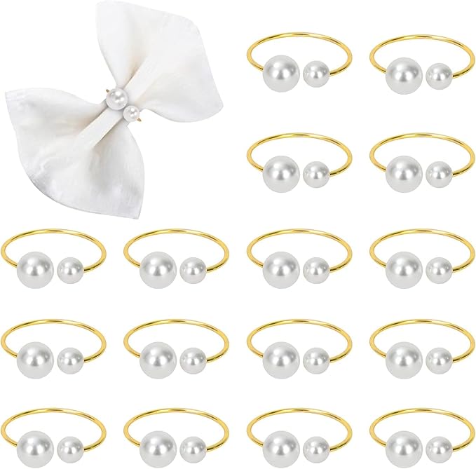 KPOSIYA Pearl Napkin Rings - Set of 100 Gold Napkin Holder Table Napkin Buckles for Dinning Table Setting Christmas Wedding Party Supplies (Gold 100)