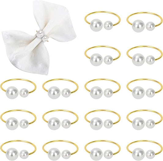 KPOSIYA Pearl Napkin Rings - Set of 12 Gold Napkin Holder Table Napkin Buckles for Dinning Table Setting Christmas Wedding Party Supplies (Gold 12)