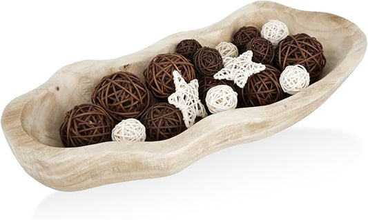 1 Pcs 16 Inch Wavy Live Edge Dough Bowl Large Size Rustic Dough Wood Bowl Decorative for DIY Kitchen Decoration Home Farmhouse Supplies(Light Color)