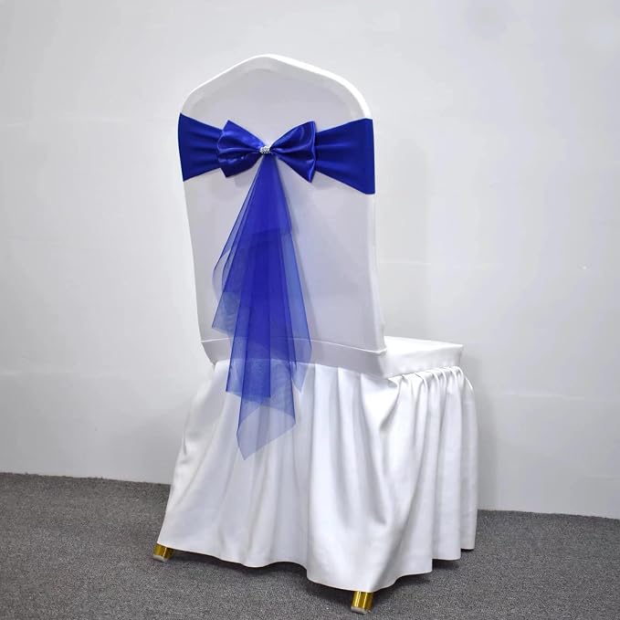 Polyester Stretch Chair Sashes Bands Organza Sash Bows Spandex Bows for Party Birthday Hotel Romantic Wedding Banquets Decoration (Royal Blue 50 PCS) - Image 5