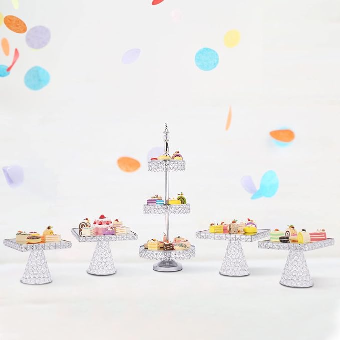 5 PCS Cake Stand Set,Crystal Dessert Table Display Set Tiered Cupcake Holder Candy Fruit Plate Decoration for Wedding Birthday Party Celebration - Image 7