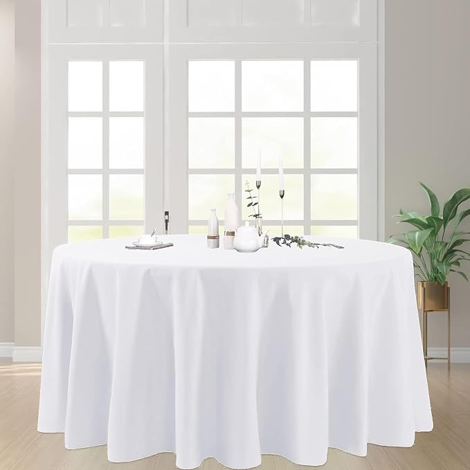 White Round Tablecloth 90 Inch Polyester Table Cover, 1 Pack | High-Opacity Soft Polyester, Wrinkle Free, Spillproof Circle Table Cover for Wedding, Banquet, Buffet, Party, Event - Image 2