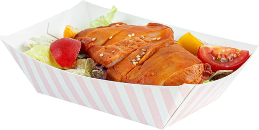 Bio Tek 1/2 Pound Food Boats, 50 Disposable Paper Food Trays - Heavy-Duty, Greaseproof, Striped Paper Food Boats, For Snacks, Appetizers, Or Treats, Use At Parties Or Carnivals - Restaurantware by Restaurantware