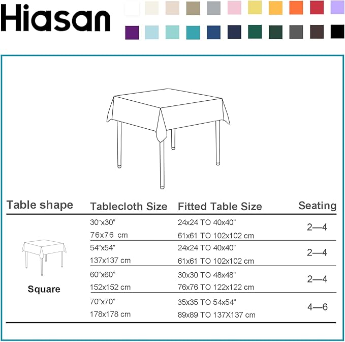 Hiasan 2 Pieces Royal Blue Tablecloth Square, 54 x 54 Inch | Waterproof, Wrinkle Resistant, Washable Polyester Fabric Table Cloth for Card Tables/Dining/Party/Kitchen/Outdoor Use - Image 5