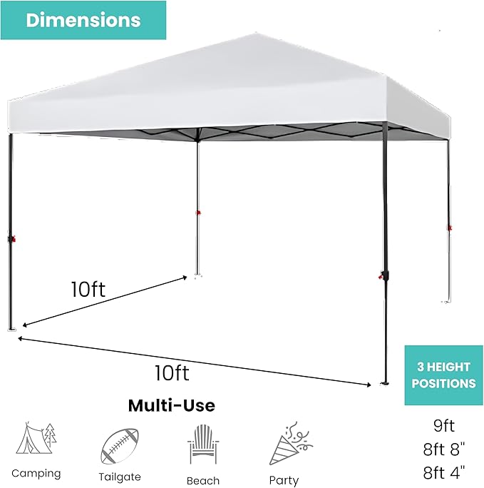 BTEXPERT 10x10ft 1-Person Setup Instant Pop Up Canopy Tent, One Touch Portable Commercial Shelter Outdoor Gazebo 1-Button Push Carrying Wheeled Bag for Home Party Deck Beach Wedding Camping Backyard