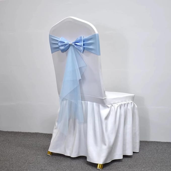 Polyester Stretch Chair Sashes Bands Organza Chair Sash Bows Spandex Bows for Party Birthday Hotel Romantic Wedding Banquets Decoration (Azure 20 PCS) - Image 5