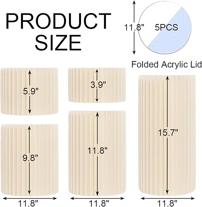 5PCS Buffet Risers, Cylinder Stands for Party with Acrylic Plates, Foldable Food Display Risers, Food Risers for Buffet Table, Weddings, Baby Showers, Birthday, Events Centerpieces Decor (3.9"+5.9"+9.8"+11.8"+15.7")