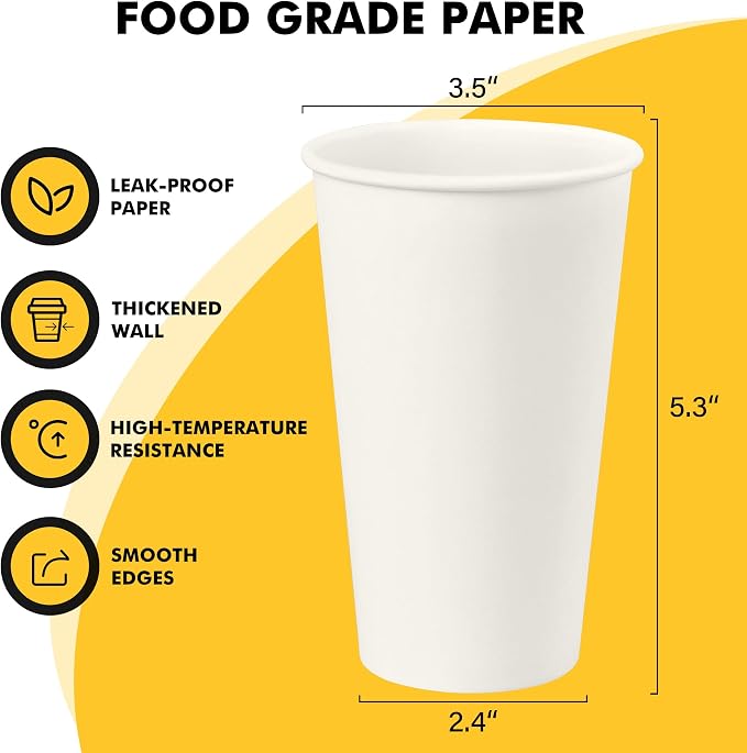 RACETOP 16 oz Coffee Cups, 200 Pack, Disposable Paper Hot Coffee Cup | Thickened Paper, Leak-proof, BPA-free, Ideal for Daily Use, Coffee Shop, Party, Travel, Picnic, Events - Image 2