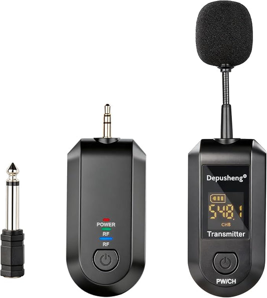 Depusheng 2.4G Wireless Microphone Headset,Lavalier and Handheld Mic 160ft Range,with 1/8''&1/4'' Plug for PA System,Voice Amplifier (One lavalier Microphone)