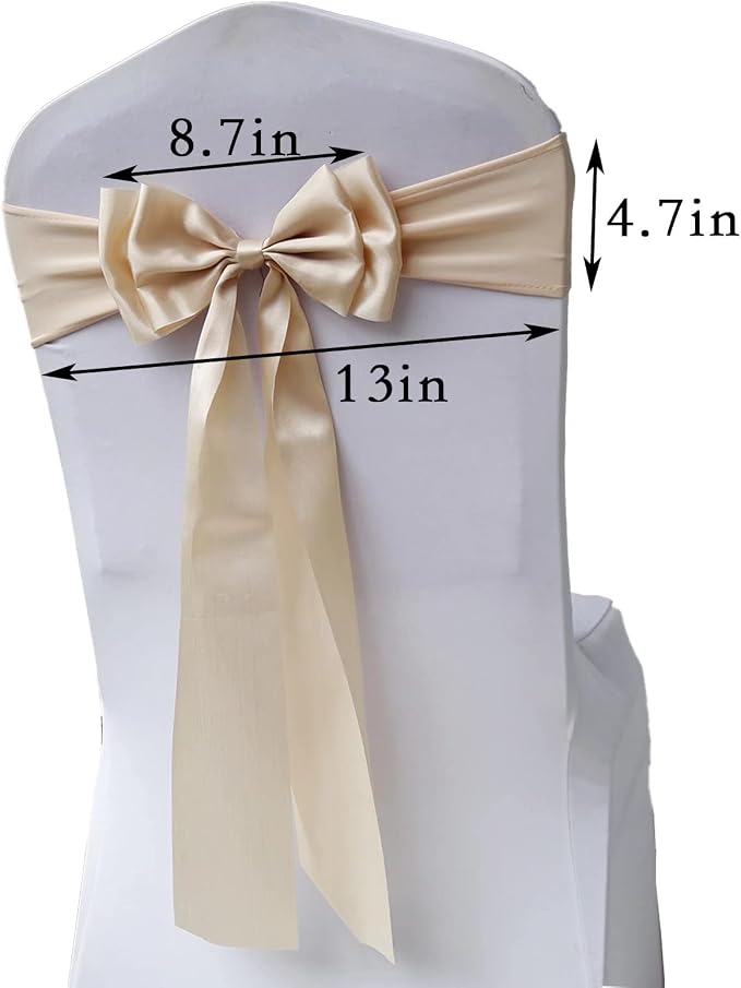 Pack of 100 Chair Sashes Spandex Chair Bands Satin Chair Sashes Chair Ribbons Bows Stretch Chair Sashes for Wedding Party Events Banquet Hotel Home Kitchen Chair Cover Decoration（100 PCS Champagne） - Image 3