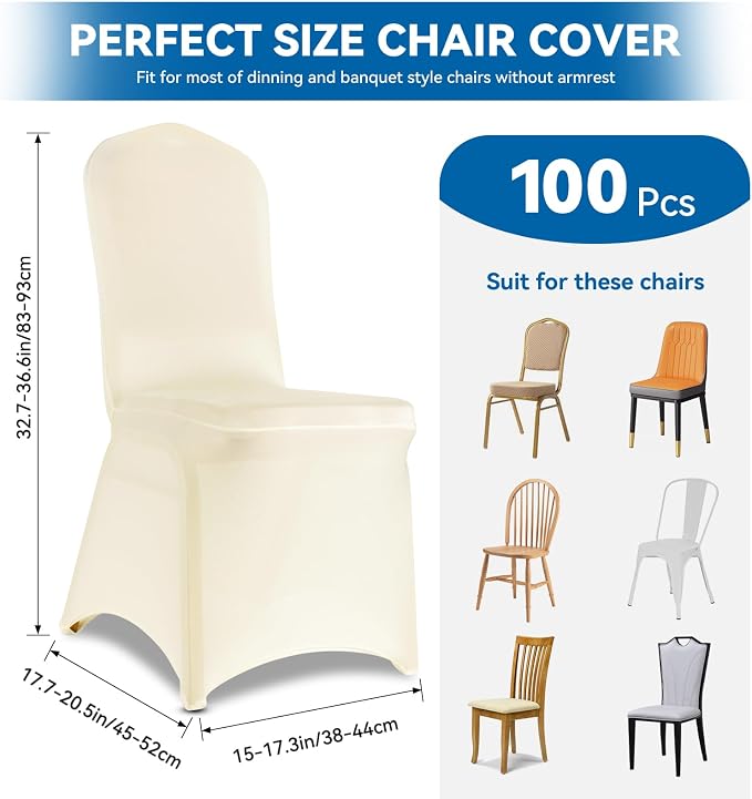 100 Pieces Ivory Chair Covers - Versatile Stretch Polyester Spandex Dining Chair Slipcovers for Dining, Party, Wedding, Banquet, and More - Image 2