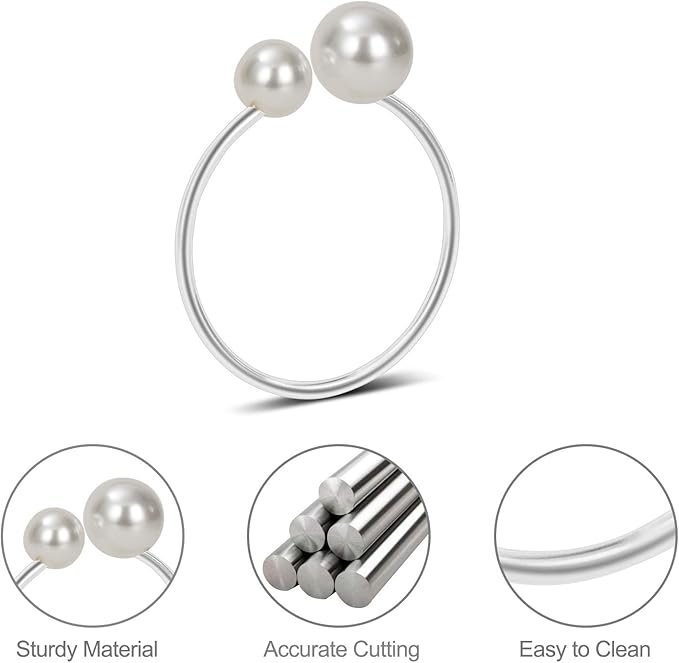 KPOSIYA Pearl Napkin Rings - Set of 50 Silver Napkin Holder Table Napkin Buckles for Dinning Table Setting Christmas Wedding Party Supplies (Silver 50)