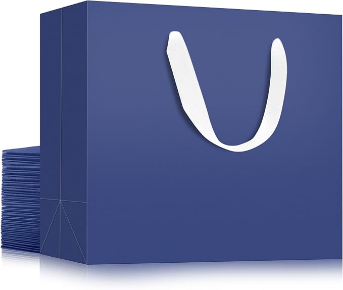EUSOAR Blue Paper Bags With Handles, 20 pack 10.6"x3.1"x8.3" Kraft Paper Shopping Bag Bulk, Handled Paper Bags, Heavy Duty Sturdy Kraft Gift Package Craft Party Bag by EUSOAR