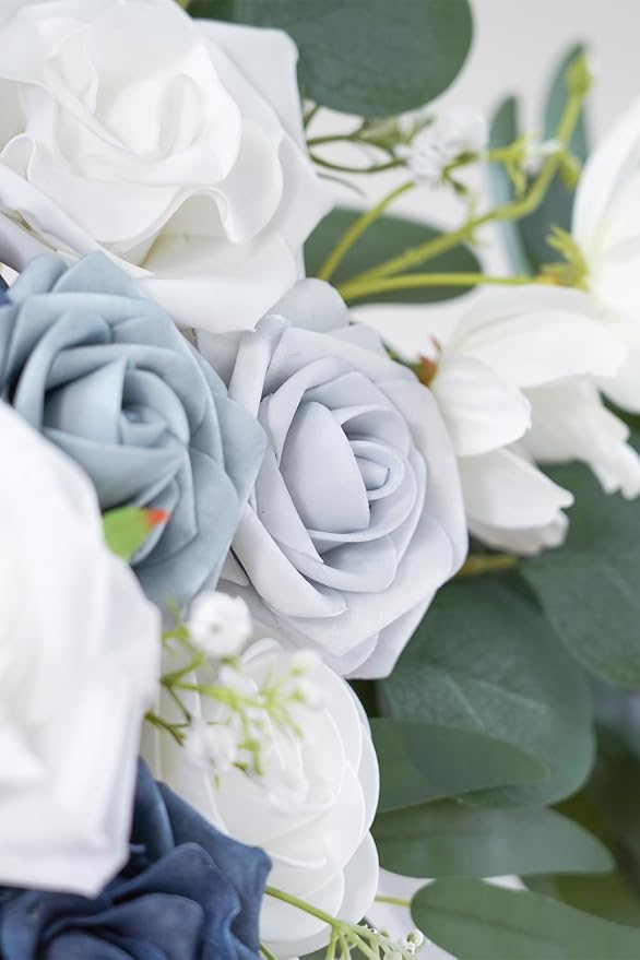 Olalaka Dusty Blue Artificial Wedding Arch Flowers Kit (Pack of 3) with 26Ft White Shiny Arch Draping Fabric for DIY Wedding Party Ceremony Reception Backdrop Floral Decoration - Image 7