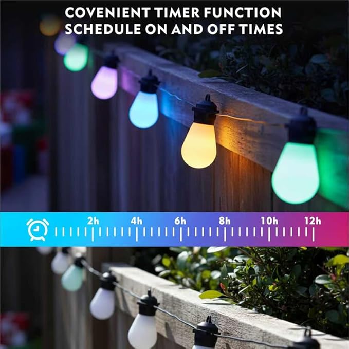 Outdoor String Lights S14, Smart Patio Lights with 15 Shatterproof LED Bulbs, APP & Remote Control, 213 Scene Modes, IP67 Waterproof for Garden, Wedding, Party, Camping