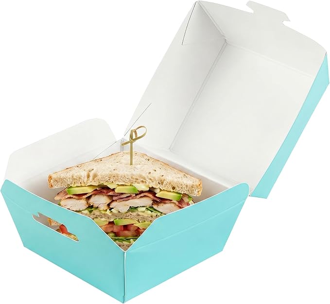 Restaurantware 2.5 x 2.5 x 2 Inch Mini Burger Boxes 100 Clamshell Food Containers - Hinged Lid Disposable Turquoise Paper Take Out Boxes Serve Sliders Or Finger Foods - Image 6