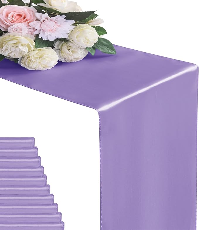 12Pack Table Runner 12 x 108 Inches Satin Silk Table Runner for Wedding, Birthday Party, Banquets, Graduations Decoration, fit Rectange and Round Table-Lavender by flohar